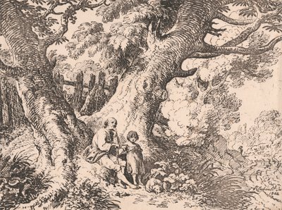 Old Trees with Old Man, Child and Dog by Richard Corbould