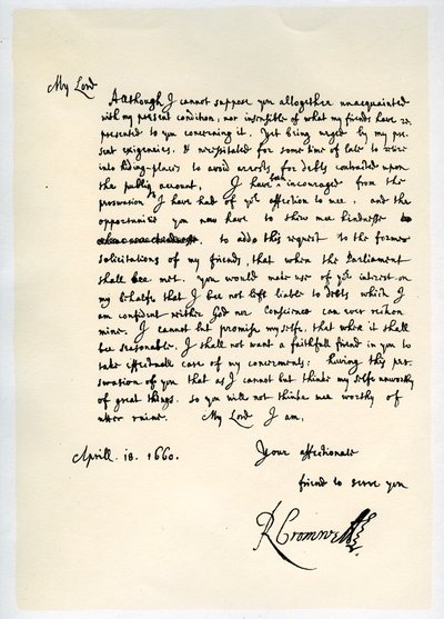 Letter from Richard Cromwell, Lord Protector, to General George Monck, 18th April 1660 by Richard Cromwell