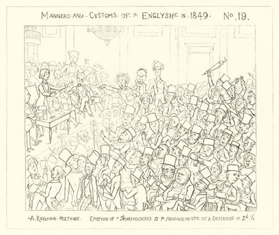 A Railway Meeting, Emotion of the Shareholders at the Announcement of a Dividend of two and a half pence (1849) by Richard Doyle