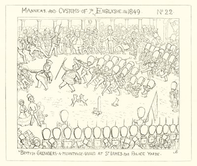 British Grenadiers mounting guard at St Jamess Palace Yard (1849) by Richard Doyle