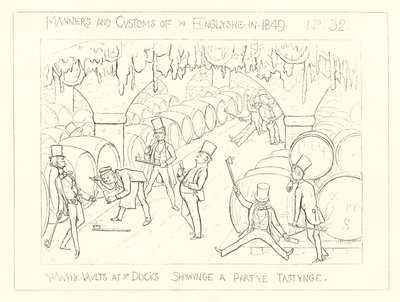 The wine vaults at the Docks, showing a party tasting (1849) by Richard Doyle