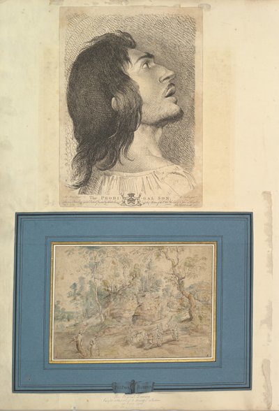 Leaf from Aedes Walpolianae Mounted with a Print and a Drawing by Richard Earlom