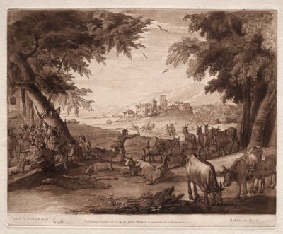 Liber Veritatis: No. 36, Pastoral Scene with Villagers and a Herd of Oxen and Goats by Richard Earlom