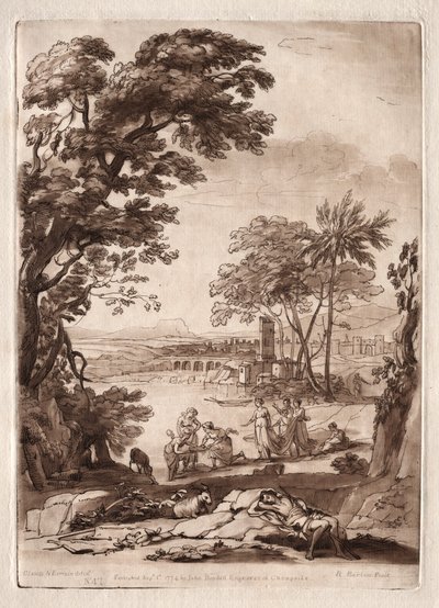 Liber Veritatis: No. 47, A River Scene with the Finding of Moses by Richard Earlom