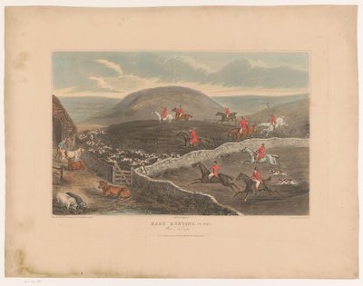 Landscape with Dogs and Hunters on Horseback Running Through Fields (Hare Hunting, Plate 2. War Turnips!) by Richard Gilson Reeve