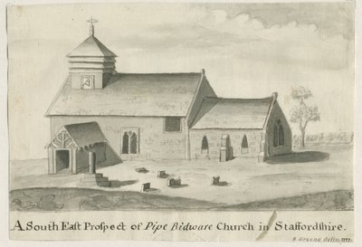 Pipe Ridware Church: sepia painting, 1777 by Richard Greene