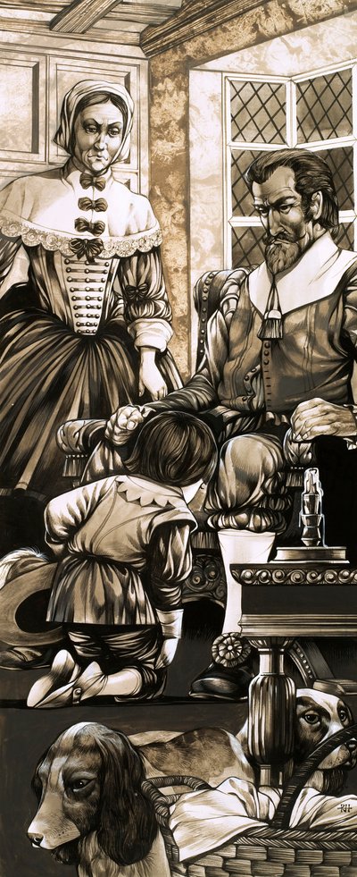A 17th Century Boy Kneels in Front of His Father in Penitence by Richard Hook