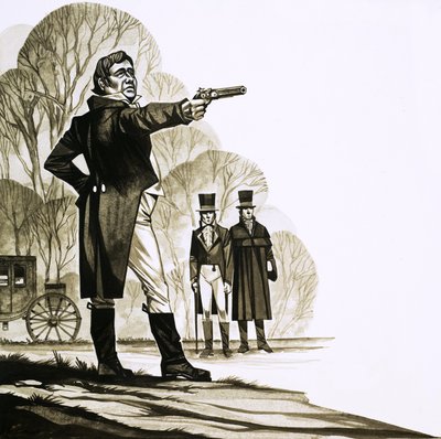 A Georgian gentleman duelling with a pistol by Richard Hook