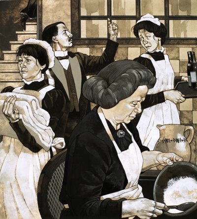 Below stairs, a great army of servants prepare for the arrival of guests by Richard Hook
