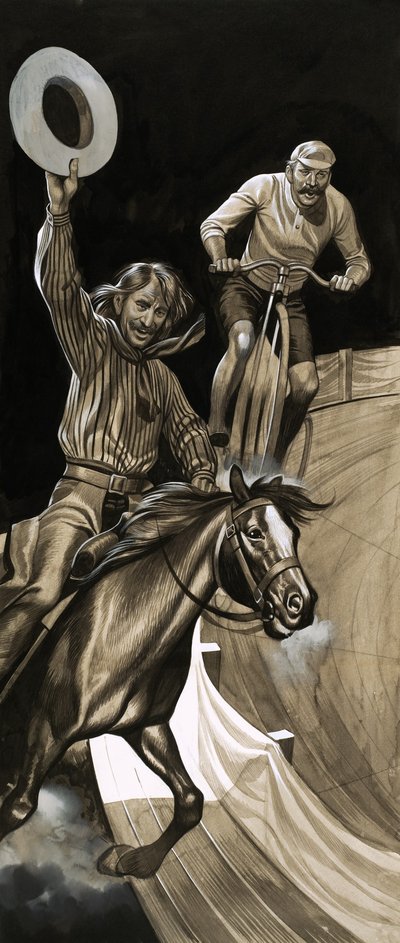 Broncho Charlie Miller racing against a cyclist by Richard Hook