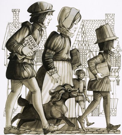 Children make their way to school by Richard Hook