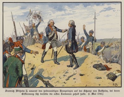 King Frederick William II of Prussia Embracing His Heroic Son, Crown Prince Frederick William, on the Hill of Kostheim by Richard Knotel
