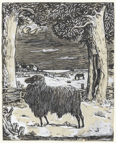 Sheep in a Landscape with Two Trees by Richard Nicolaüs Roland Holst