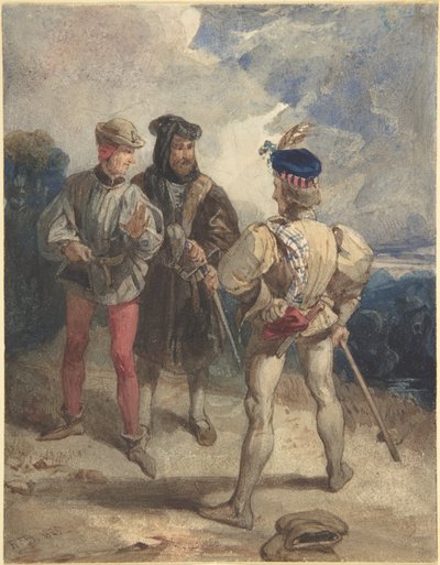 Quentin Durward and the Disguised Louis XI (recto); Study of a Male Figure (verso) by Richard Parkes Bonington