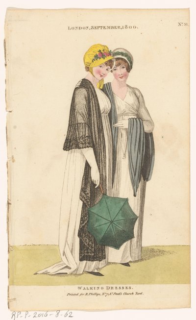 Magazine of Female Fashions of London and Paris. No. 31: London, September, 1800: Walking Dresses by Richard Phillips