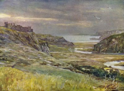Pennard Castle, Glamorganshire (colour litho) by Robert (after) Fowler