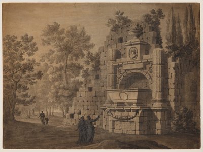 Capriccio with Ancient Figures amidst Ruined Classical Monument by Robert Adam