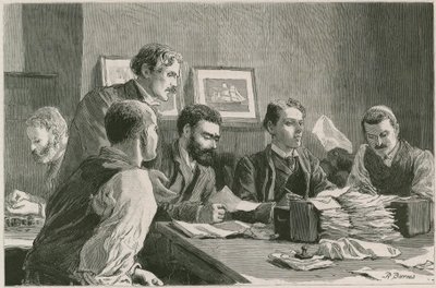 The Great Strike of Dock Labourers at the East End: The Finance Committee Issuing Relief Tickets at the Wade Arms, Jeremiah Street, Poplar, the Strikers