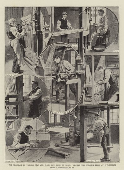 The Marriage of Princess May and HRH the Duke of York, weaving the Wedding Dress at Spitalfields by Robert Barnes