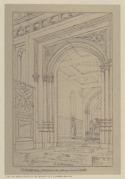 Entrance to the different Courts of Law, Guildhall, City of London by Robert Blemell (after) Schnebbelie