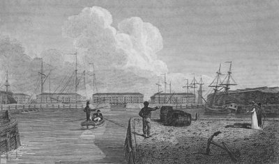 London Docks, Wapping by Robert Blemell (after) Schnebbelie