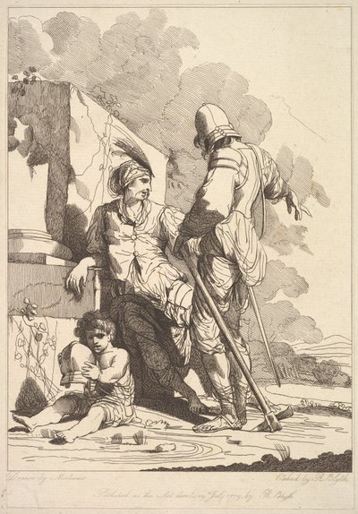 Two Soldiers and Child Holding a Helmet by Robert Blyth