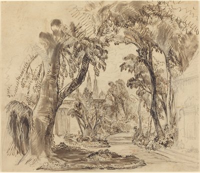A Tree-lined Garden Path (Preliminary Sketch for "Sleeping Beauty and the Beast"?) by Robert Caney