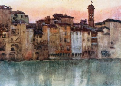 Old Houses on the Left Bank of the Arno, looking West by Robert Charles Goff