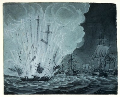 Ship Blowing Up at the Battle of the Nile by Robert Cleveley
