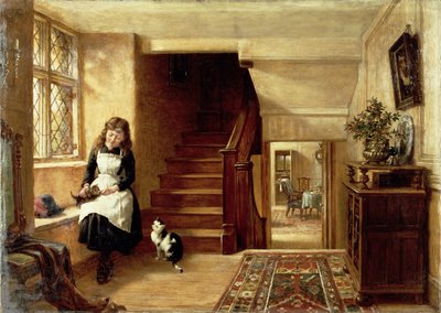 An Interior with a Girl Playing with Cats by Robert Collinson