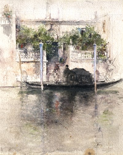Lady Boarding a Gondola from a Palazzo by Robert Frederick Blum
