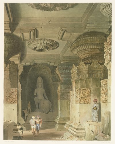Interior of the Cave Temple of Indra Subba at Ellora, from Volume II of Scenery, Costumes and Architecture of India, Drawn by David Roberts, Etched by Thomas Kearnan and Engraved by Robert Melville Grindlay
