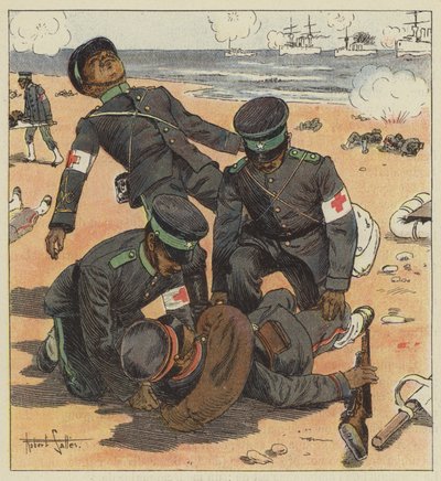 Japanese Stretcher Bearers Picking Up the Wounded by Robert Salles