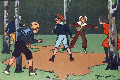 Four corners. Engraving in "What are we playing?" by E. Weber with watercolour drawings by Robert Salles. Librairie Garnier Freres, Paris by Robert Salles