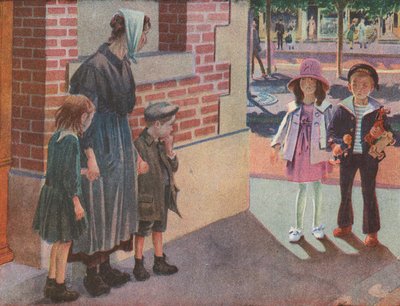 Two Wealthy Children Encountering a Poor Mother and Her Children Begging on the Street by Robert Salles