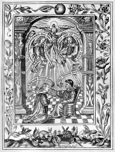 Thomas Norton presenting his Ordinall to Edward IV from Theatrum Chemicum Britannicum by Robert Vaughan