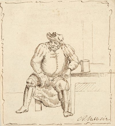 Sketch of seated man with mug, possibly Falstaff by Robert Walter Weir