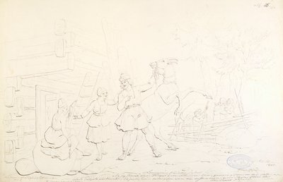 Lemminkäinen and the Hiisi Elk; Original Drawing for the Series "Kalevala, Finnish National Epic, Depicted in Drawings by R.W. Ekman" by Robert Wilhelm Ekman