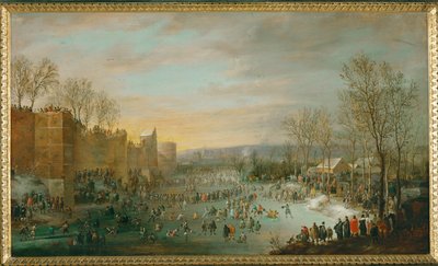 Skating in the Town-Moat of Brussels, Archduke Leopold Wilhelm Watching by Robert van den Hoecke
