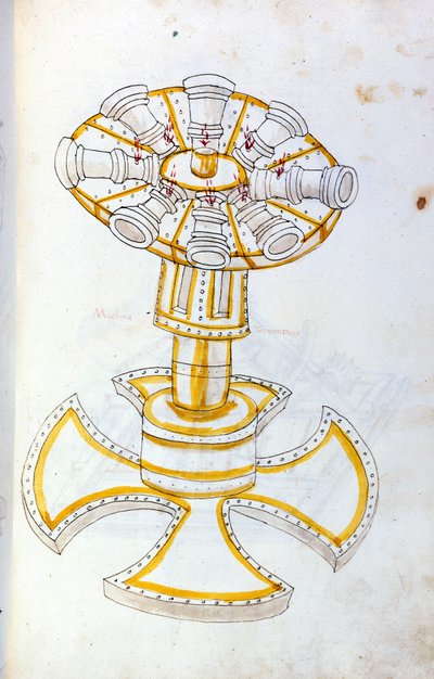 Art of War: Study on Military Machines. Rotating Cannon, Illustration from 