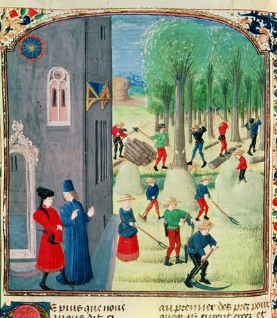 Haymaking and Woodcutting, from the Hours of Charles d