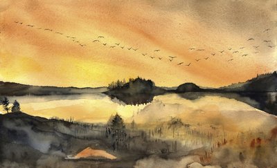 Golden Lakeside Flight by RodMacIver