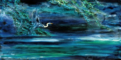 Heron Over Dark Water by RodMacIver