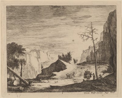 Mountainous Landscape with a Cart: pl.8 by Roelant Roghman and Melchior Küsel
