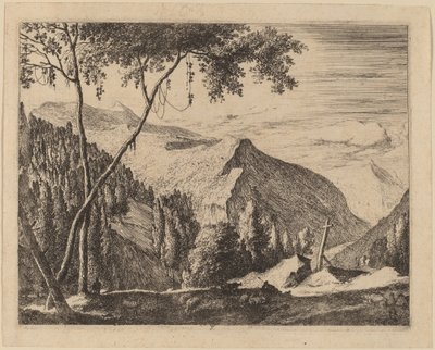 Rocky Landscape with Cross by Roelant Roghman and Melchior Küsel