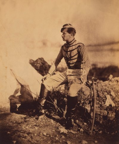 Captain Thomas, Aide-de-Camp to General Pierre Bosquet, Seated Full-Length Portrait in Uniform with Sword, Crimean War, Crimea, Ukraine by Roger Fenton