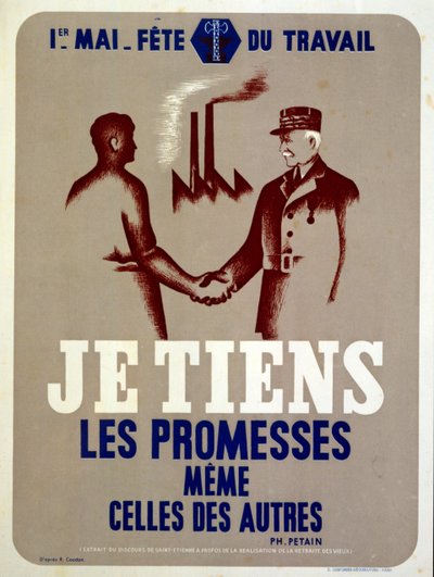Propaganda Poster for May Day Workers Festival in Wartime France by Roland Coudon