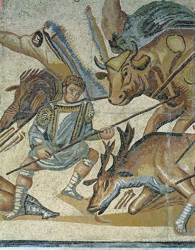 Battle between Gladiators and Animals (detail) by Roman