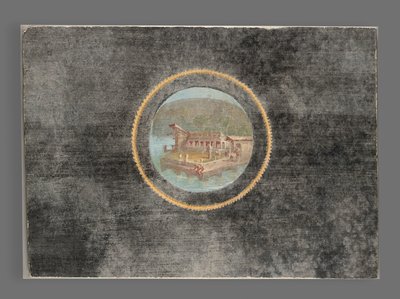 Black-Ground Fresco Fragment with Landscape in Tondo by Roman