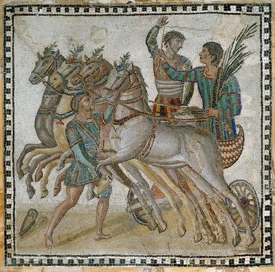Chariot Race with the Charioteers in Starting Position and a Groom Near the White Horse by Roman